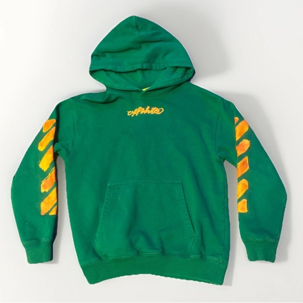Green Off White Kids Hoodie Size 10, 100% Cotton Designed In Milan Italy